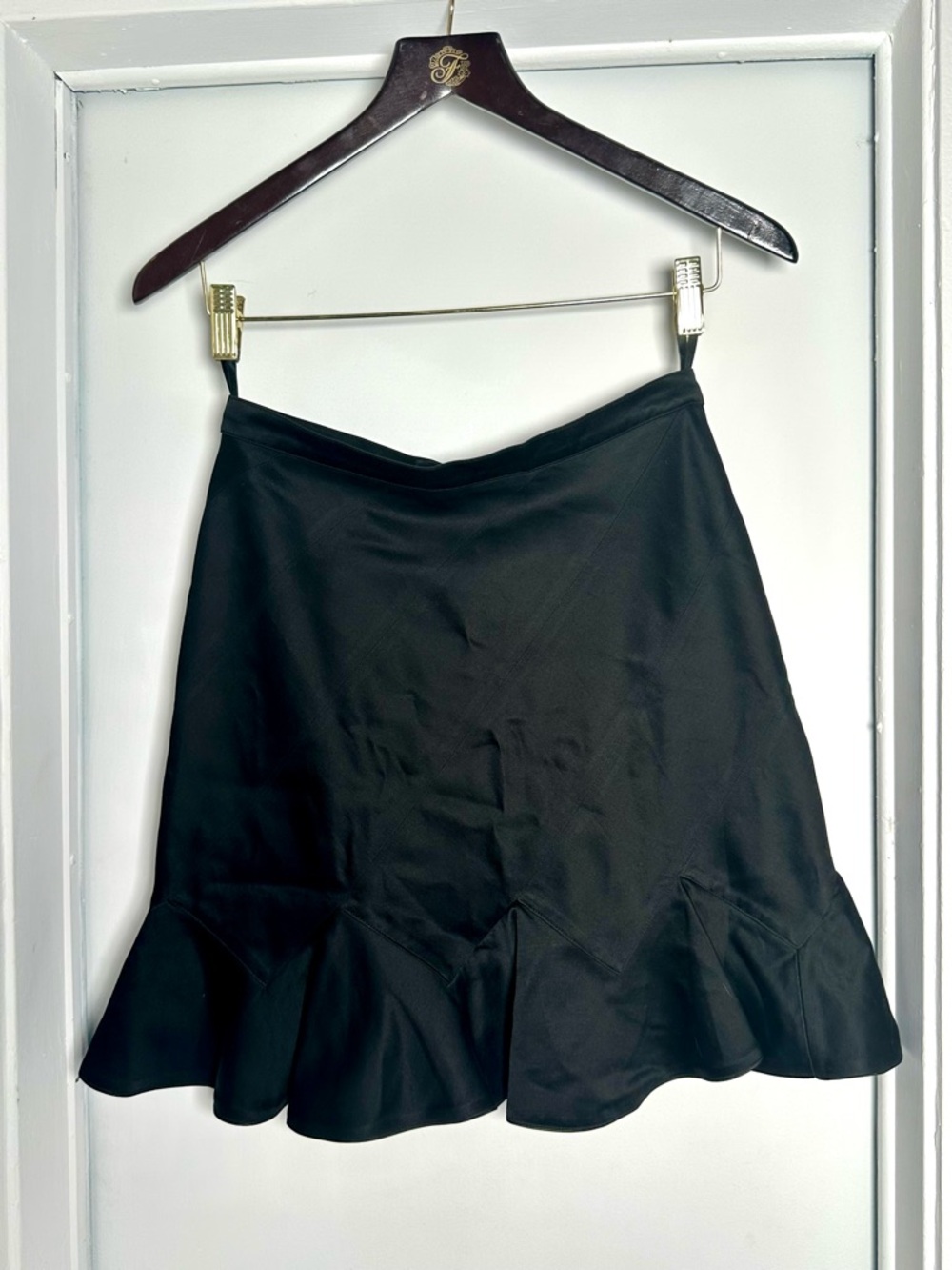 Alaïa Paris Black Flare Skirt Silk Structured Hem Designer Vintage